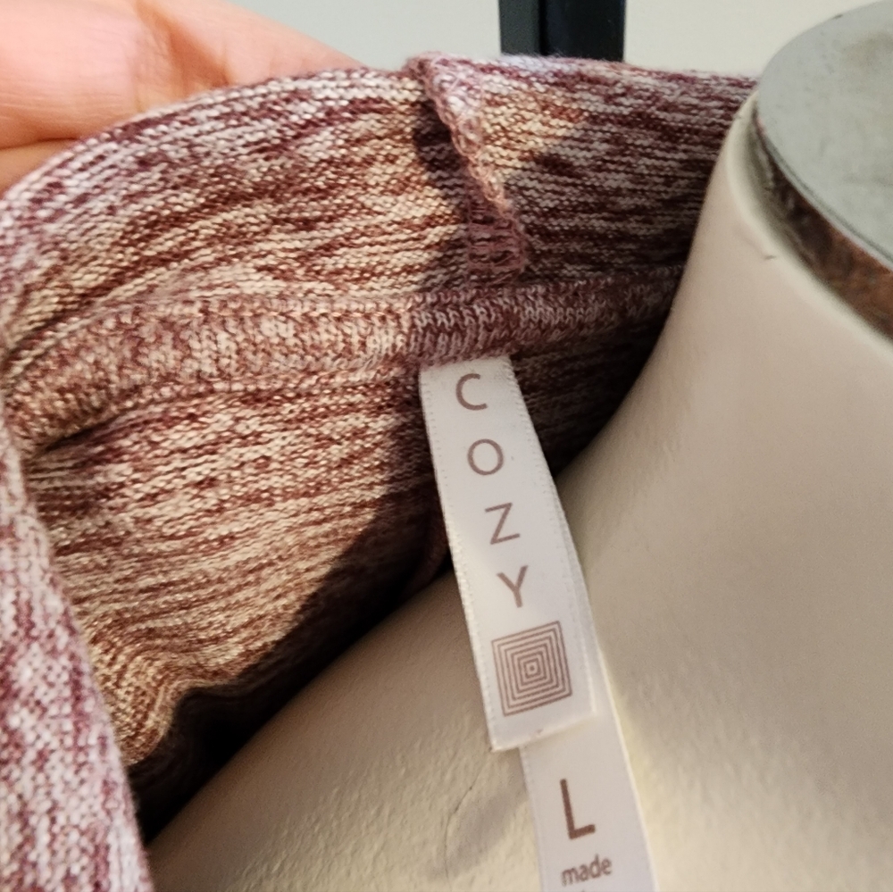 Cozy Heathered Burgundy Hooded Women's Sweater - Picture 3 of 3